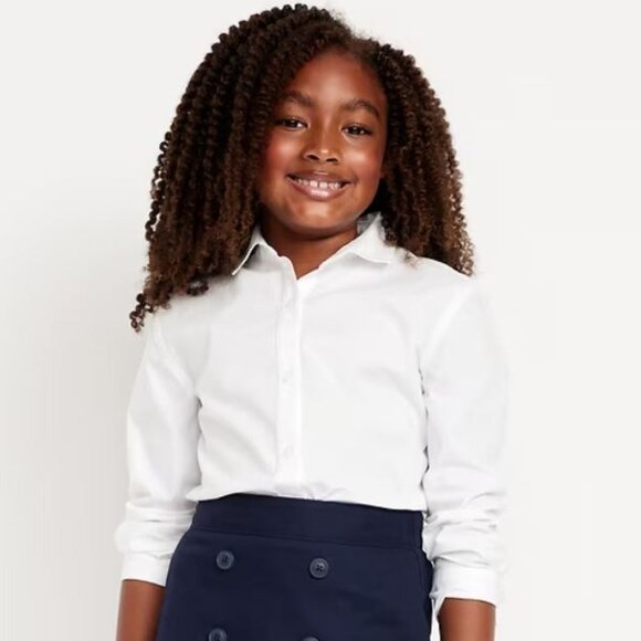 Old Navy Girls' Long Sleeve Bright White Uniform Blouse - Picture 1 of 6